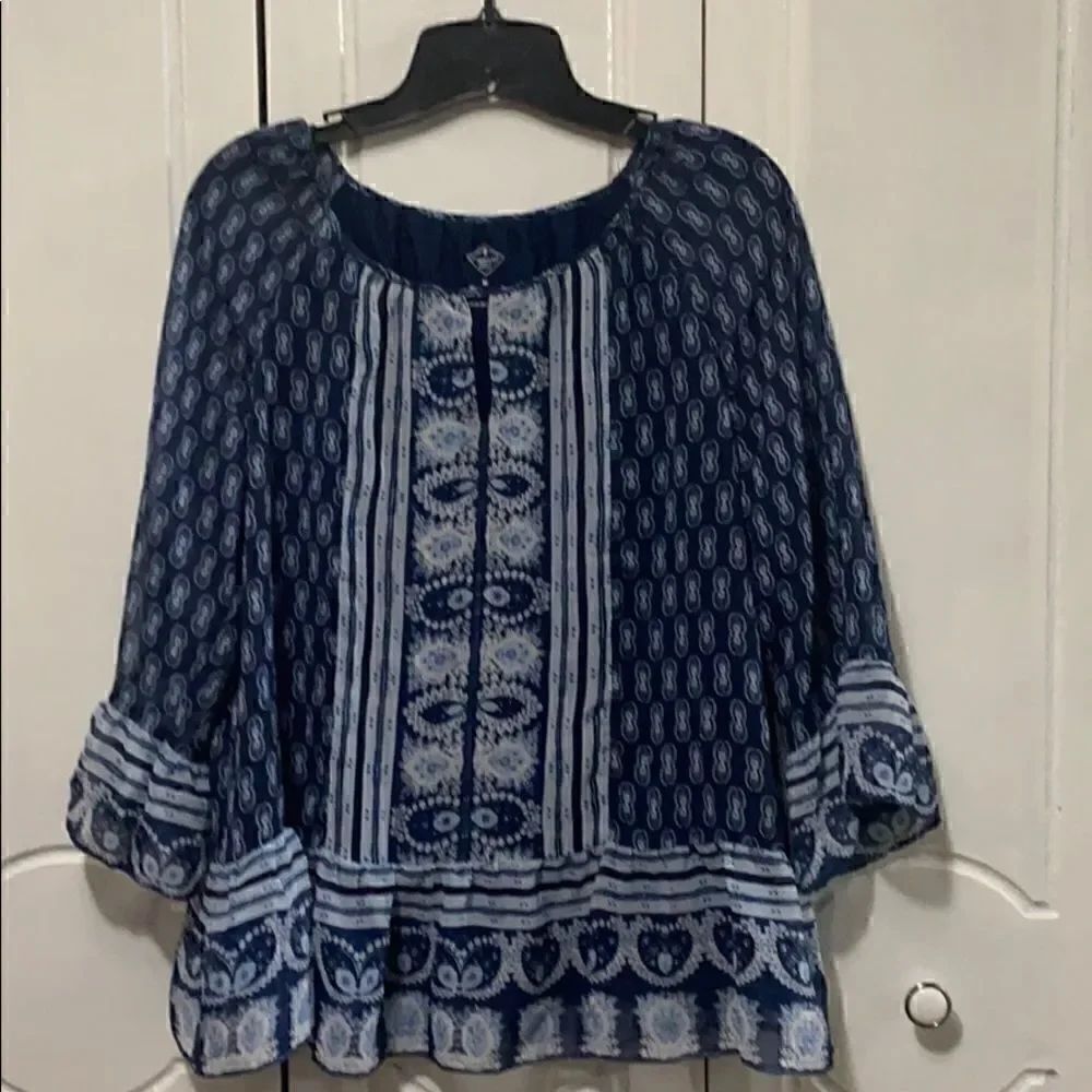 St. johns Bay Navy Print Tunic Top Blouse size M